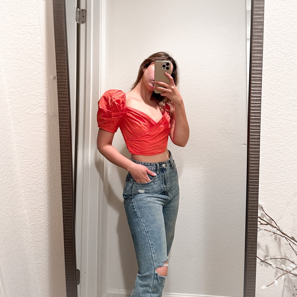 Coral Puff-sleeve tank top
